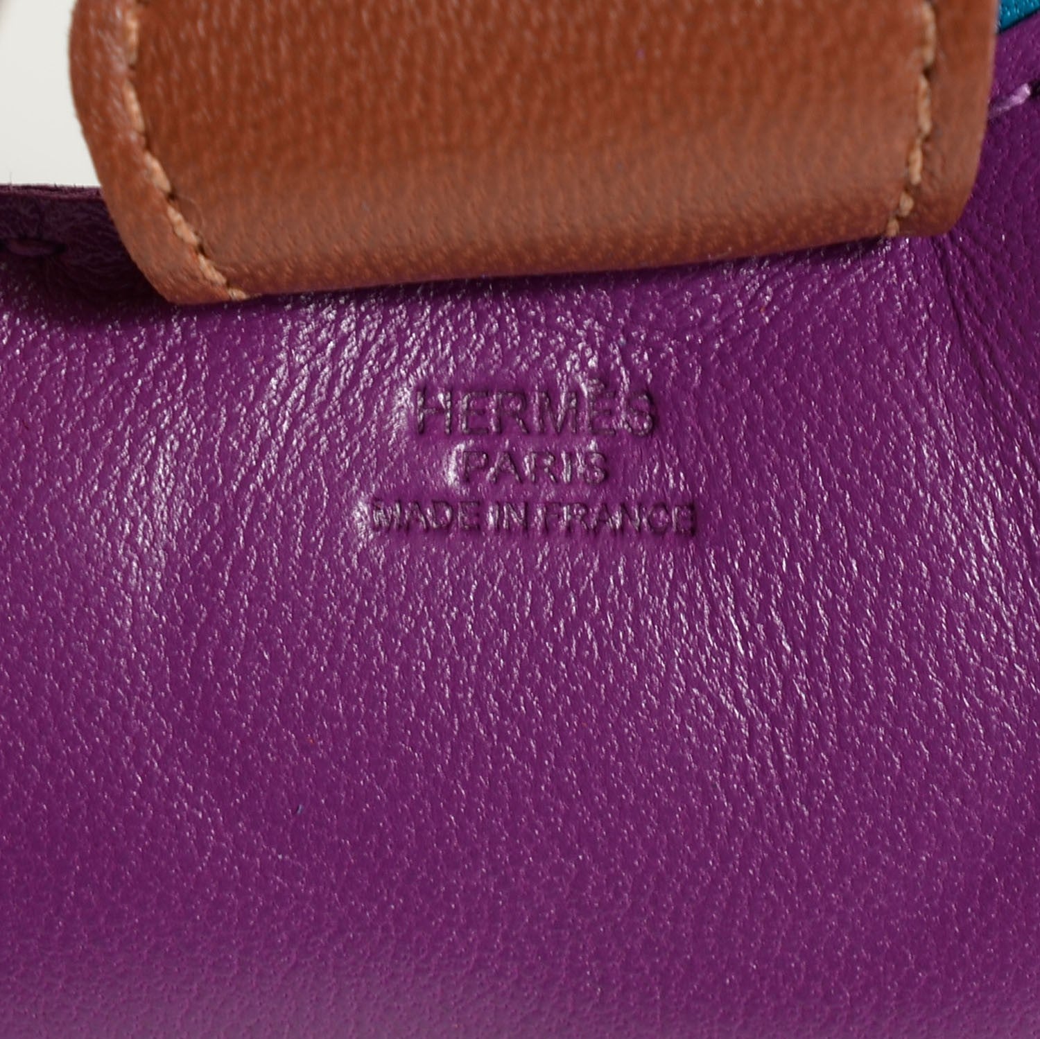 Hermes Milo Lambskin Grigri Rodeo Horse Bag Charm MM Anemone Bleu Izmir Fauve 3 of 4