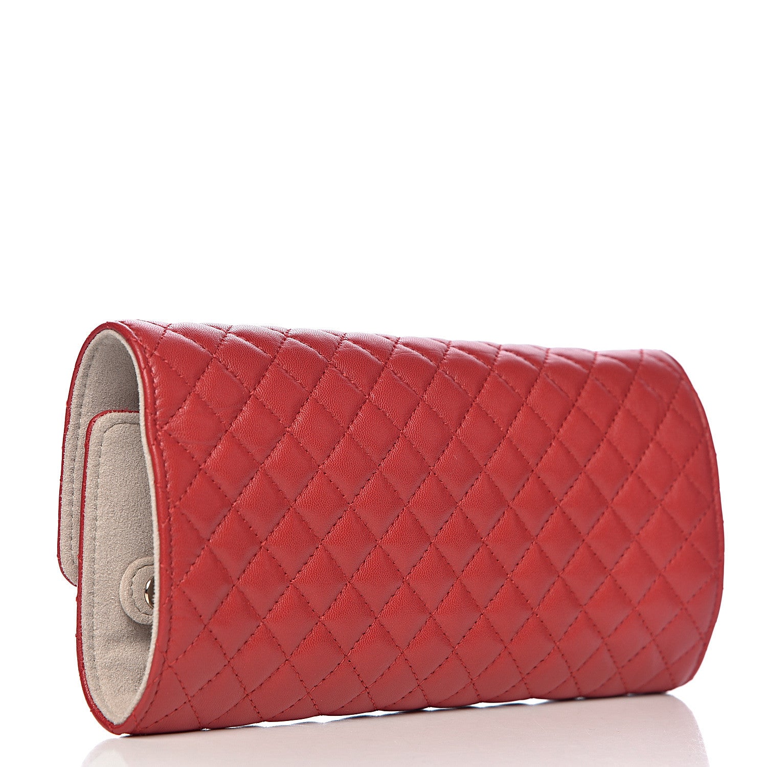 Chanel Lambskin Quilted Camellia Tri Fold Jewelry Case Red 3 of 9