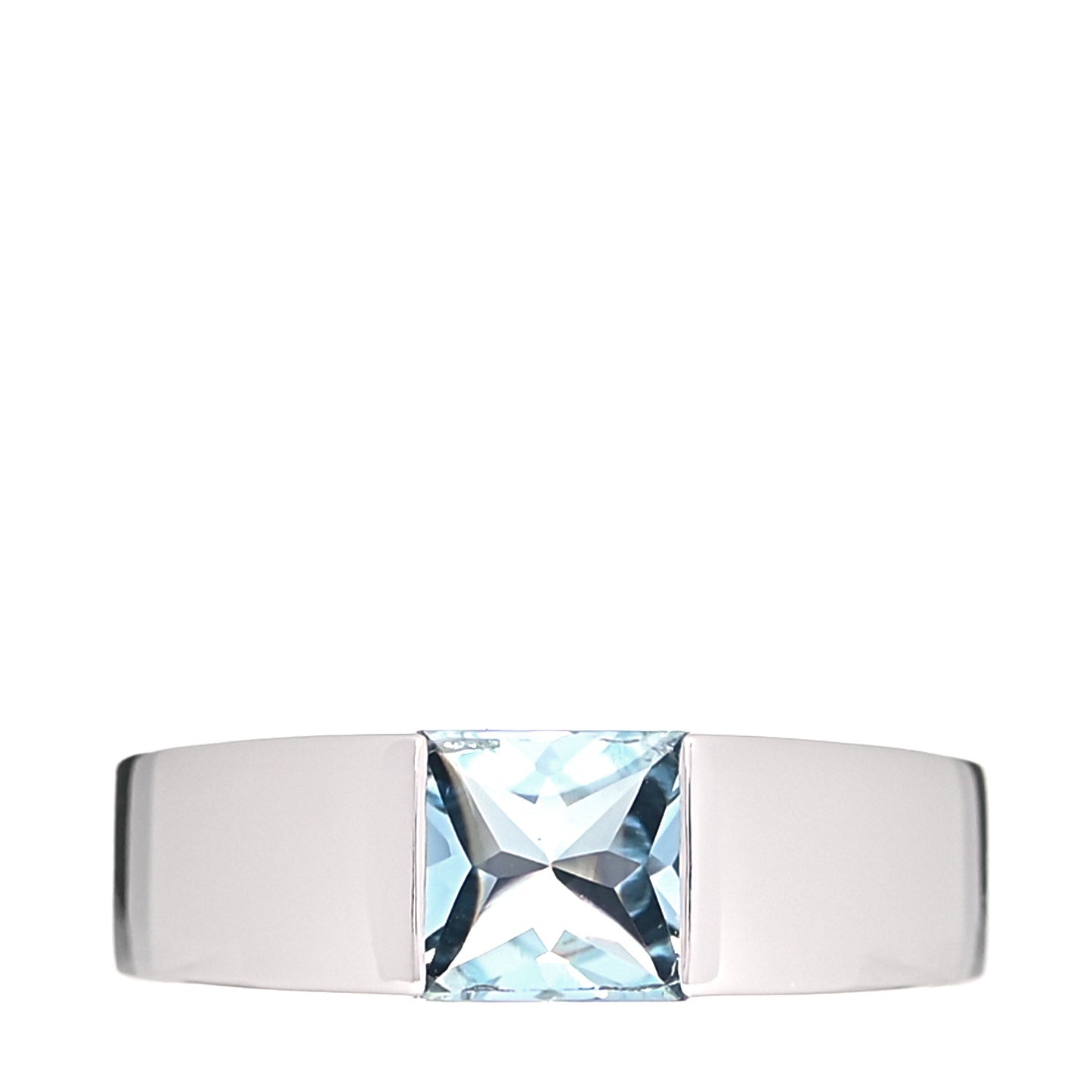 18K White Gold Aquamarine Tank Ring 49 4.75