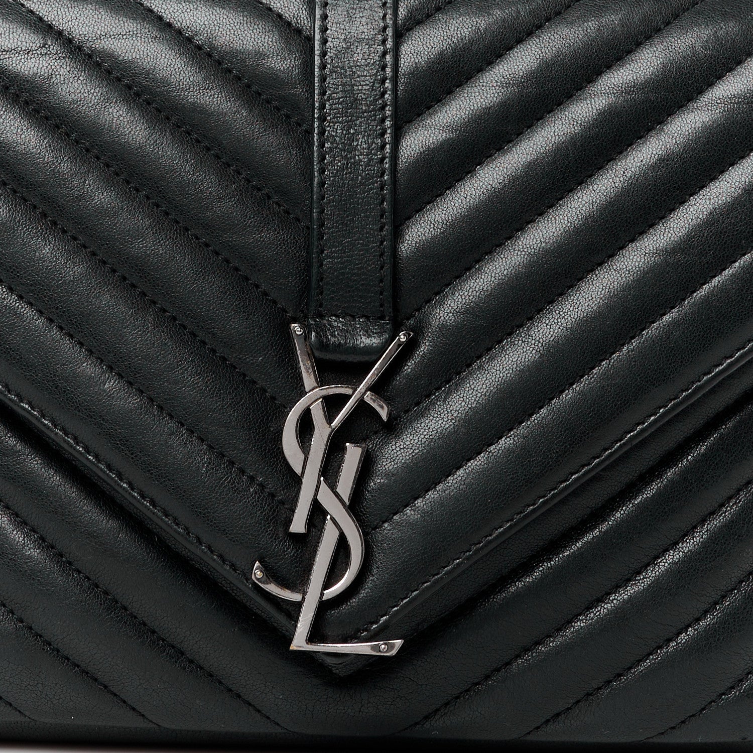Saint Laurent SAINT LAURENT Sheepskin Matelasse Chevron Monogram Medium College Bag Black 10 of 12
