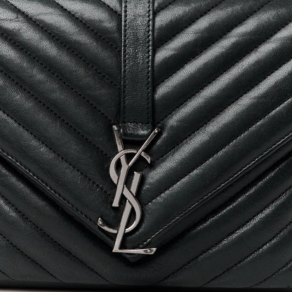 Saint Laurent SAINT LAURENT Sheepskin Matelasse Chevron Monogram Medium College Bag Black 10 of 12
