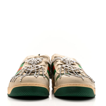 Gucci Nubuck Calfskin Web Removable Crystals Mens Screener Sneakers 7 Dusty Milk New Mystic White 3 of 12
