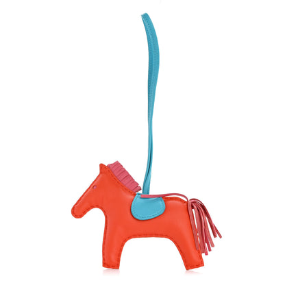 Hermes Milo Lambskin Grigri Rodeo Horse Bag Charm MM Orange Poppy Rose Azalee Bleu Azteque 1 of 4