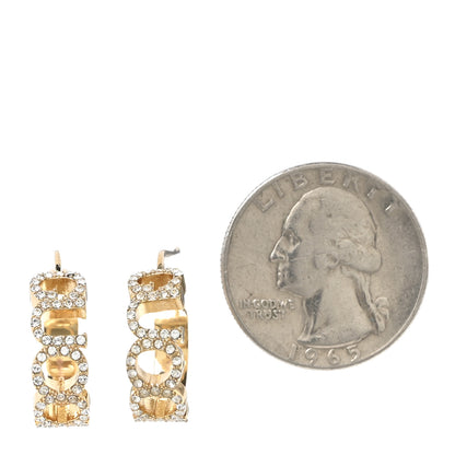 Gucci Metal Crystal Logo Hoop Earrings Gold 2 of 4