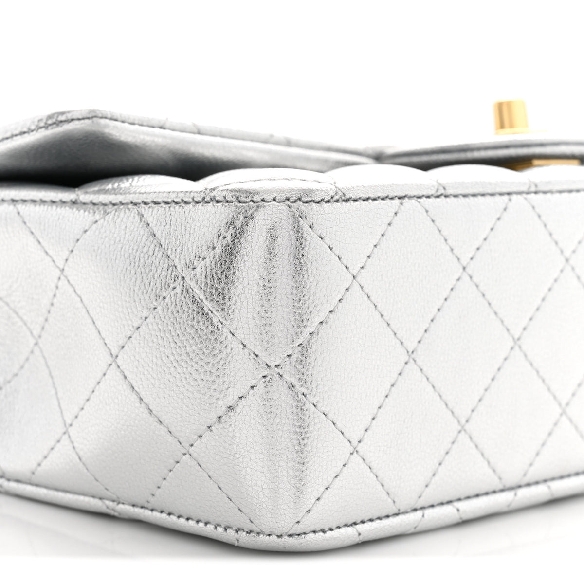 Chanel Metallic Caviar Quilted Top Handle East West Flap Silver 9 of 11