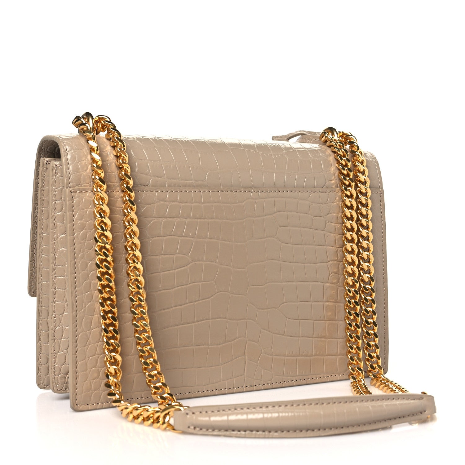 Saint Laurent Calfskin Crocodile Embossed Medium Monogram Sunset Dark Beige 3 of 9