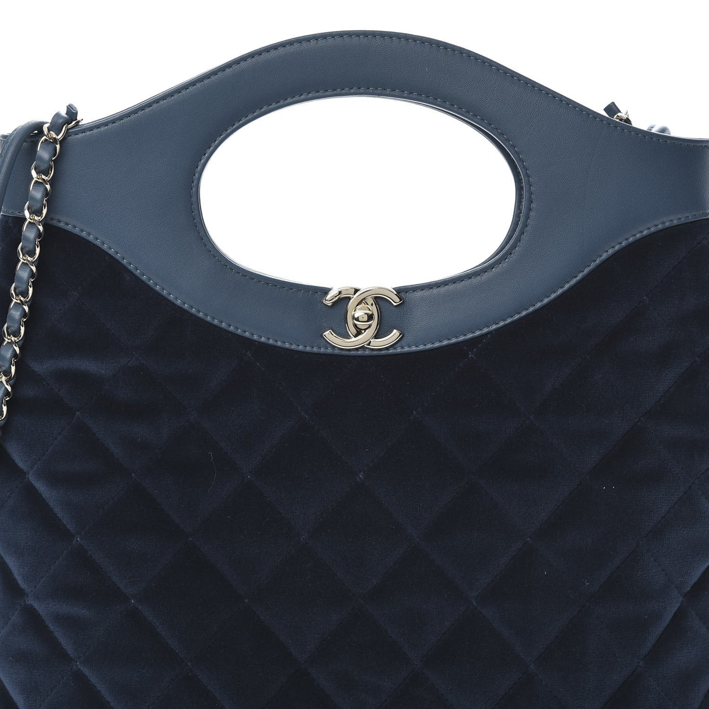 Velvet Lambskin Quilted Small 31 Shopping Bag Blue