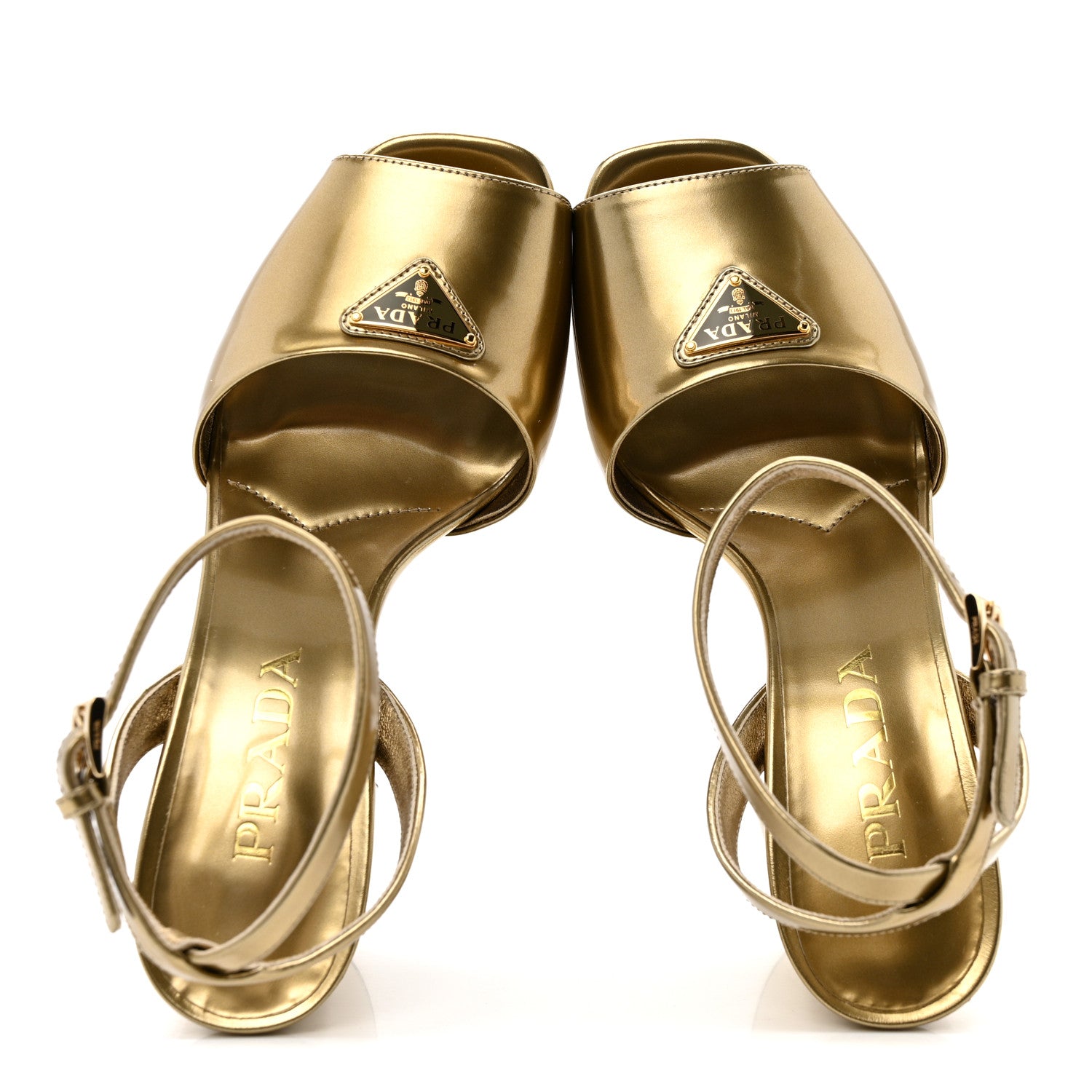 Prada Spazzolato Metal Triangle Logo Pumps 36 Platino 2 of 9