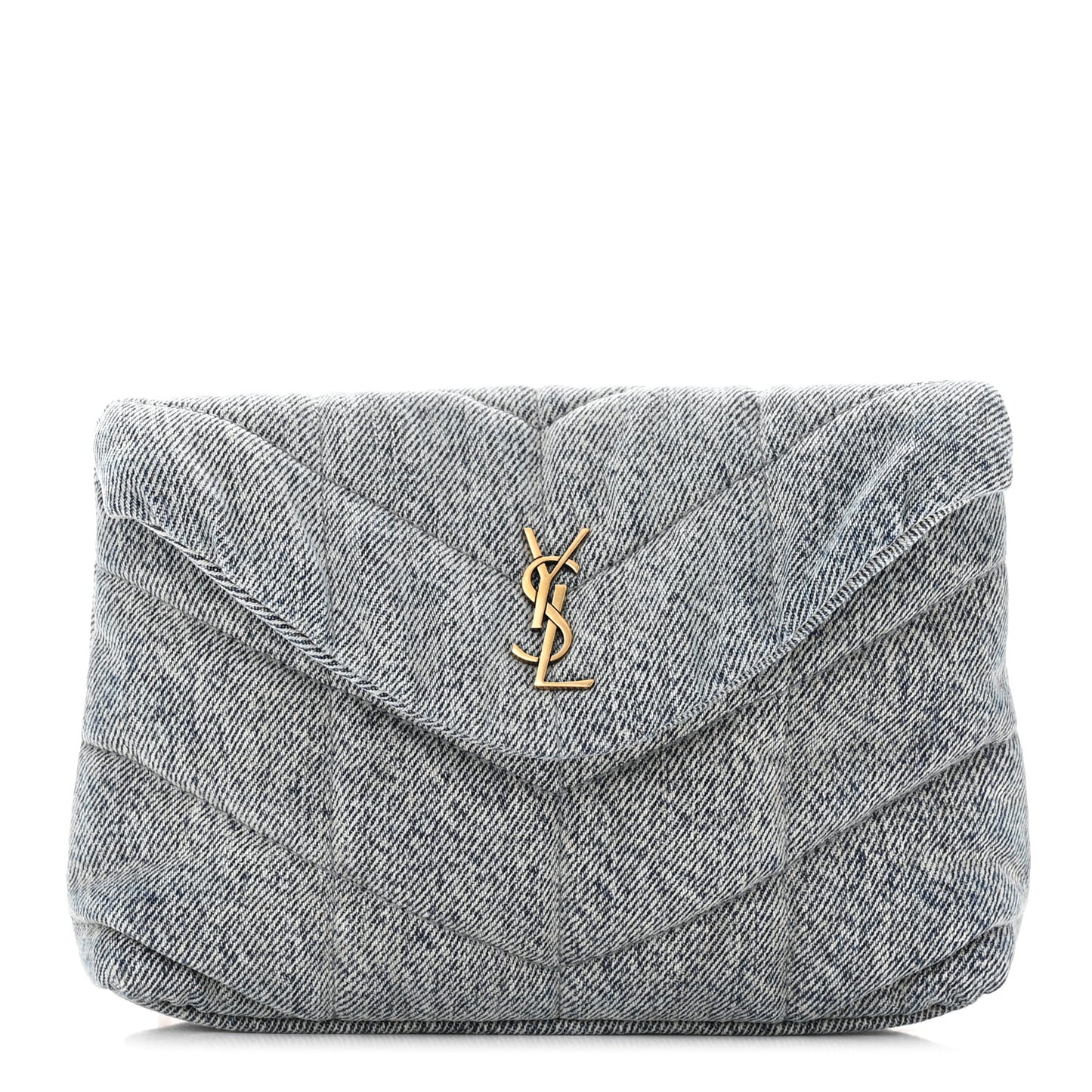 Denim Quilted Monogram Loulou Puffer Pouch Clutch Blue Gray Light Azur