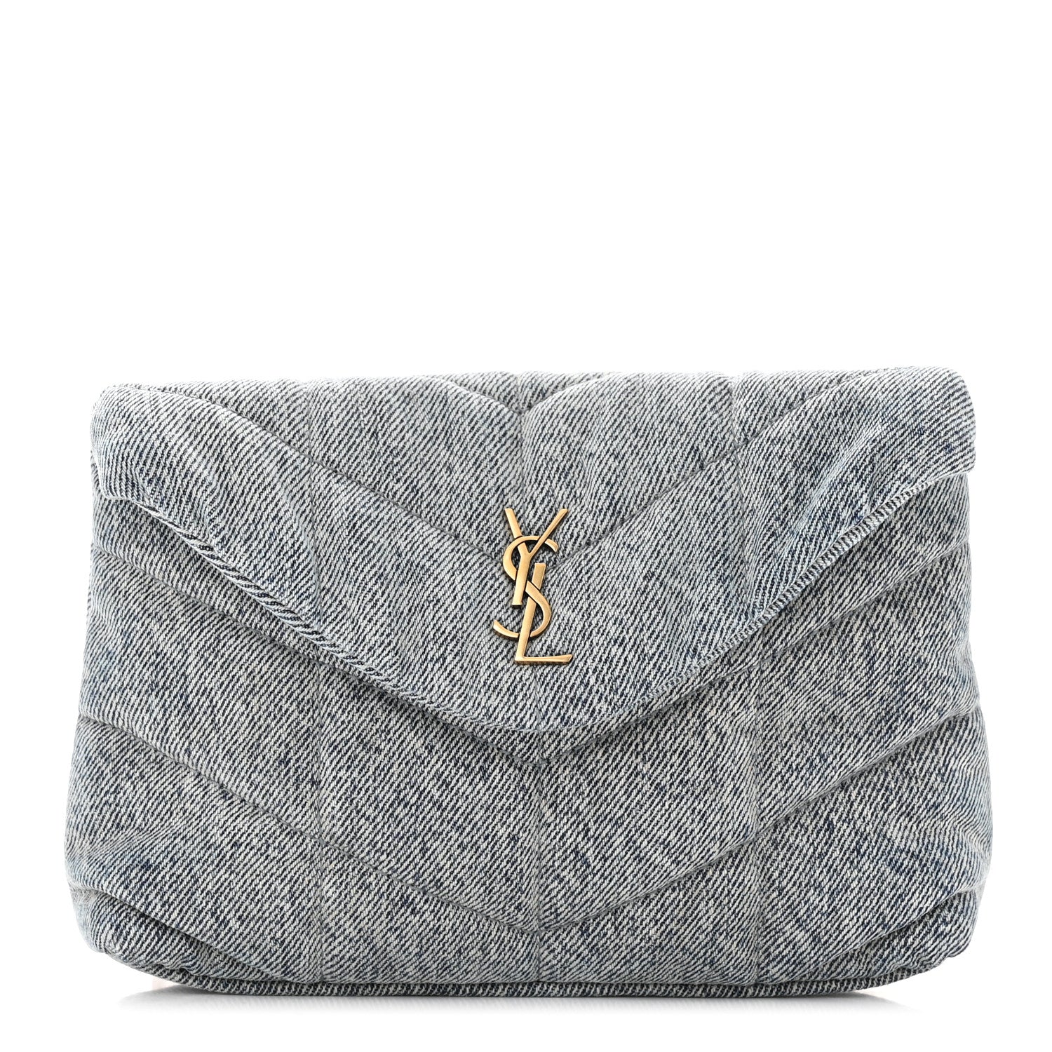 Saint Laurent Denim Quilted Monogram Loulou Puffer Pouch Clutch Blue Gray Light Azur 1 of 9