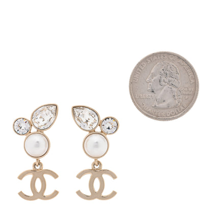 Chanel Pearl Crystal CC Drop Earrings Gold 2 of 4