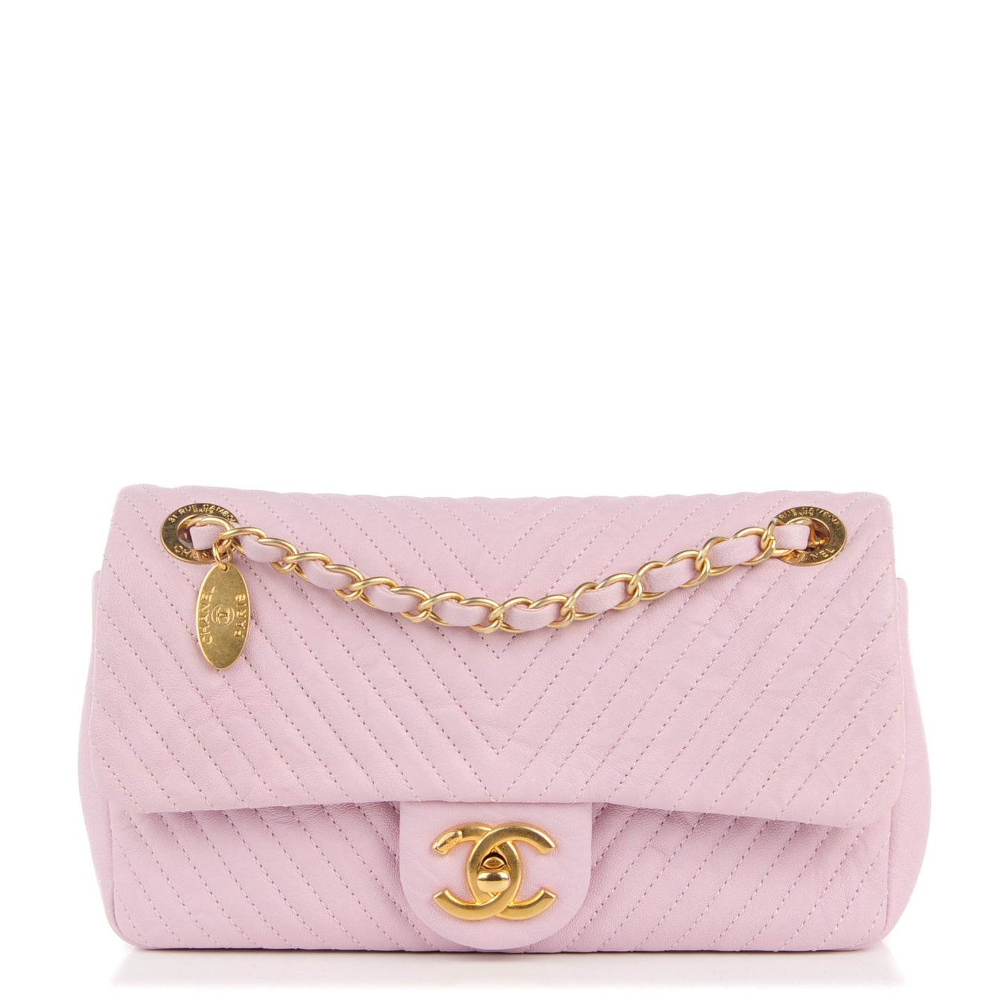 Lambskin Chevron Quilted Small Flap Light Pink