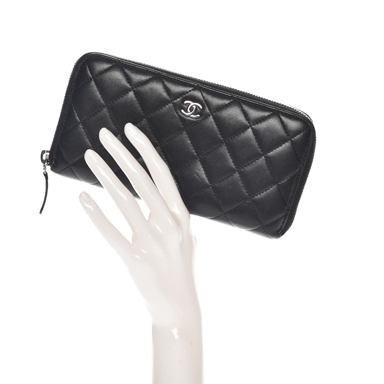 Chanel Lambskin Quilted Large Gusset Zip Around Wallet Black 2 of 10