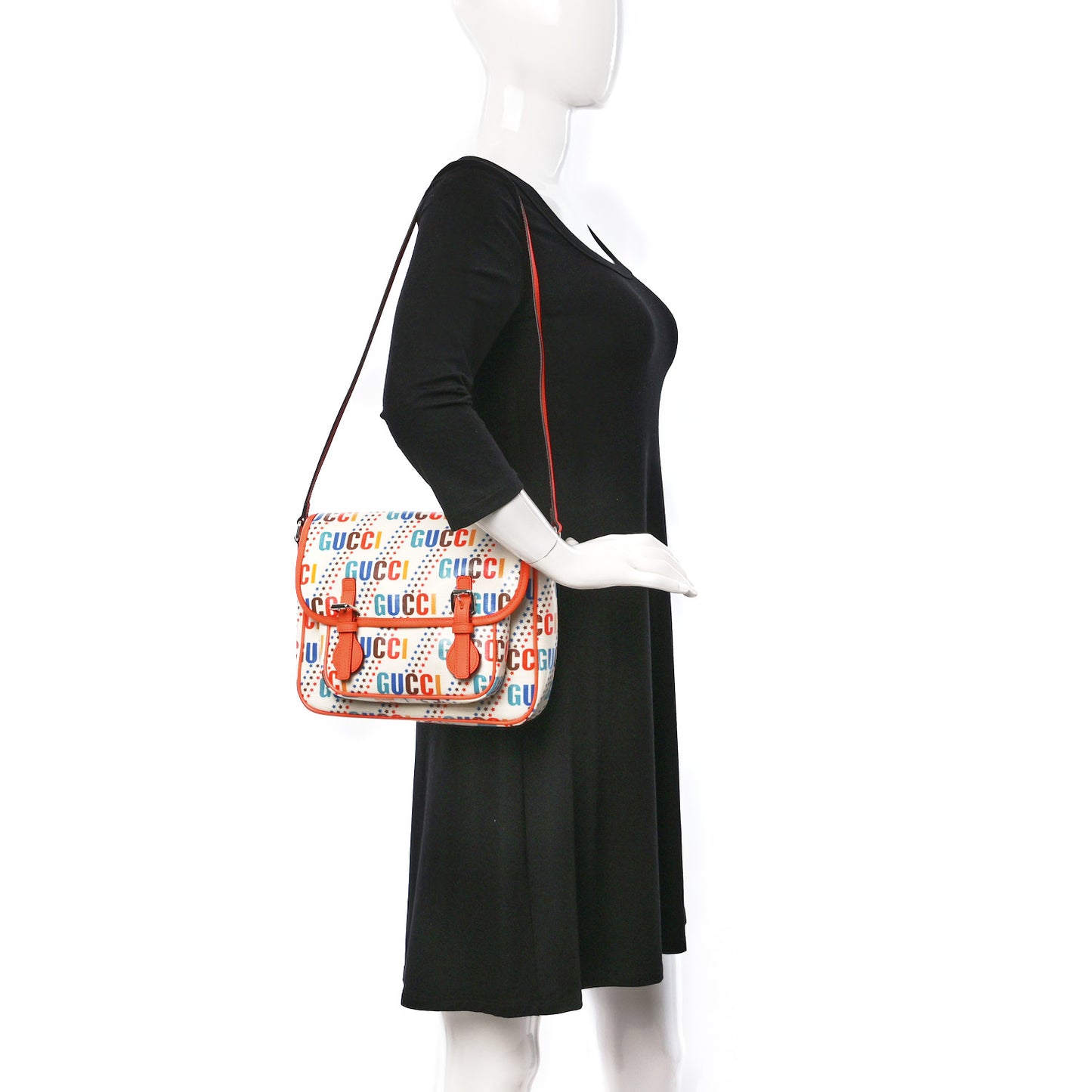 Coated Canvas Logo Star Print Childrens Messenger Bag Beige Multicolor Vibrant Orange