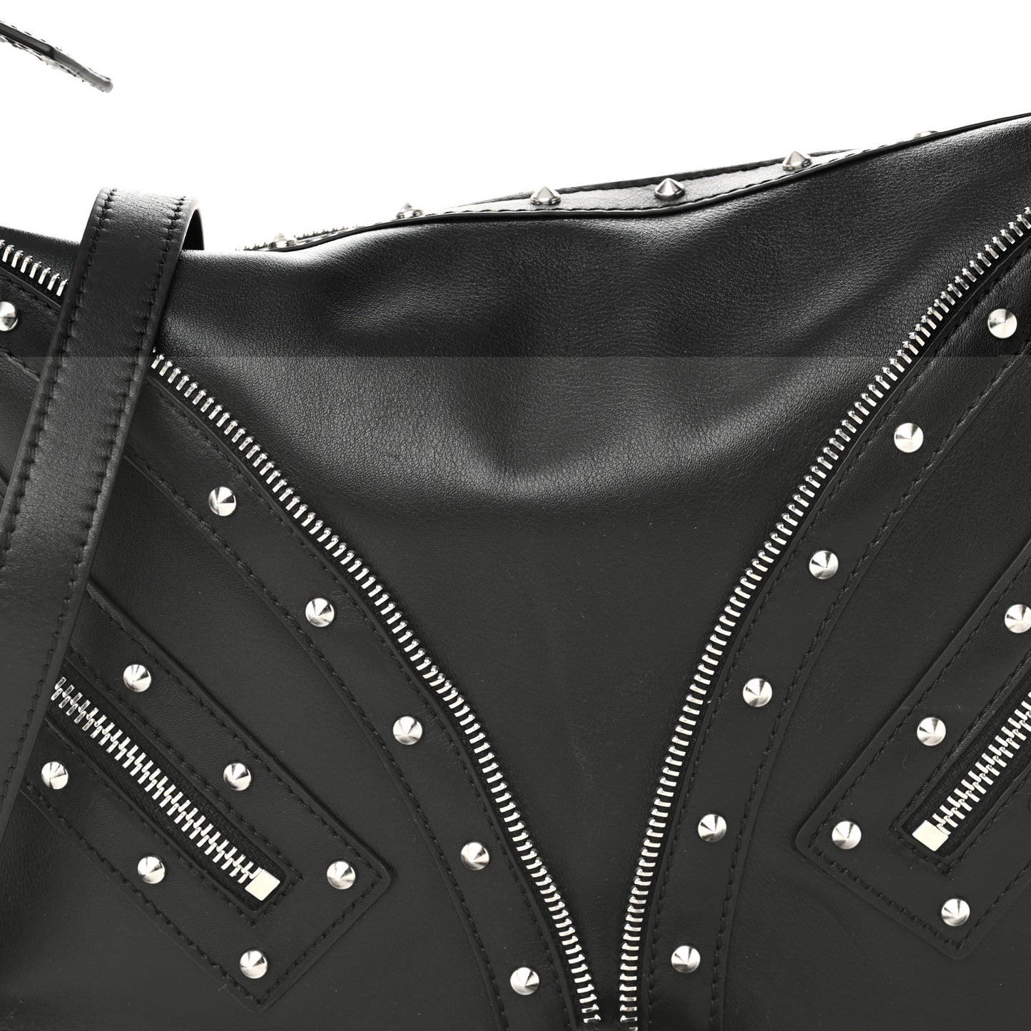 Calfskin Studded Medium Repeat Zip Hobo Black