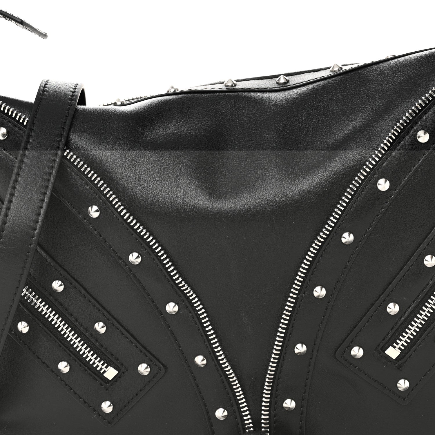 Versace Calfskin Studded Medium Repeat Zip Hobo Black 7 of 9