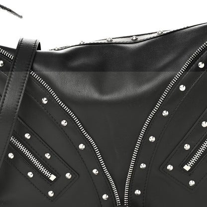 Versace Calfskin Studded Medium Repeat Zip Hobo Black 7 of 9