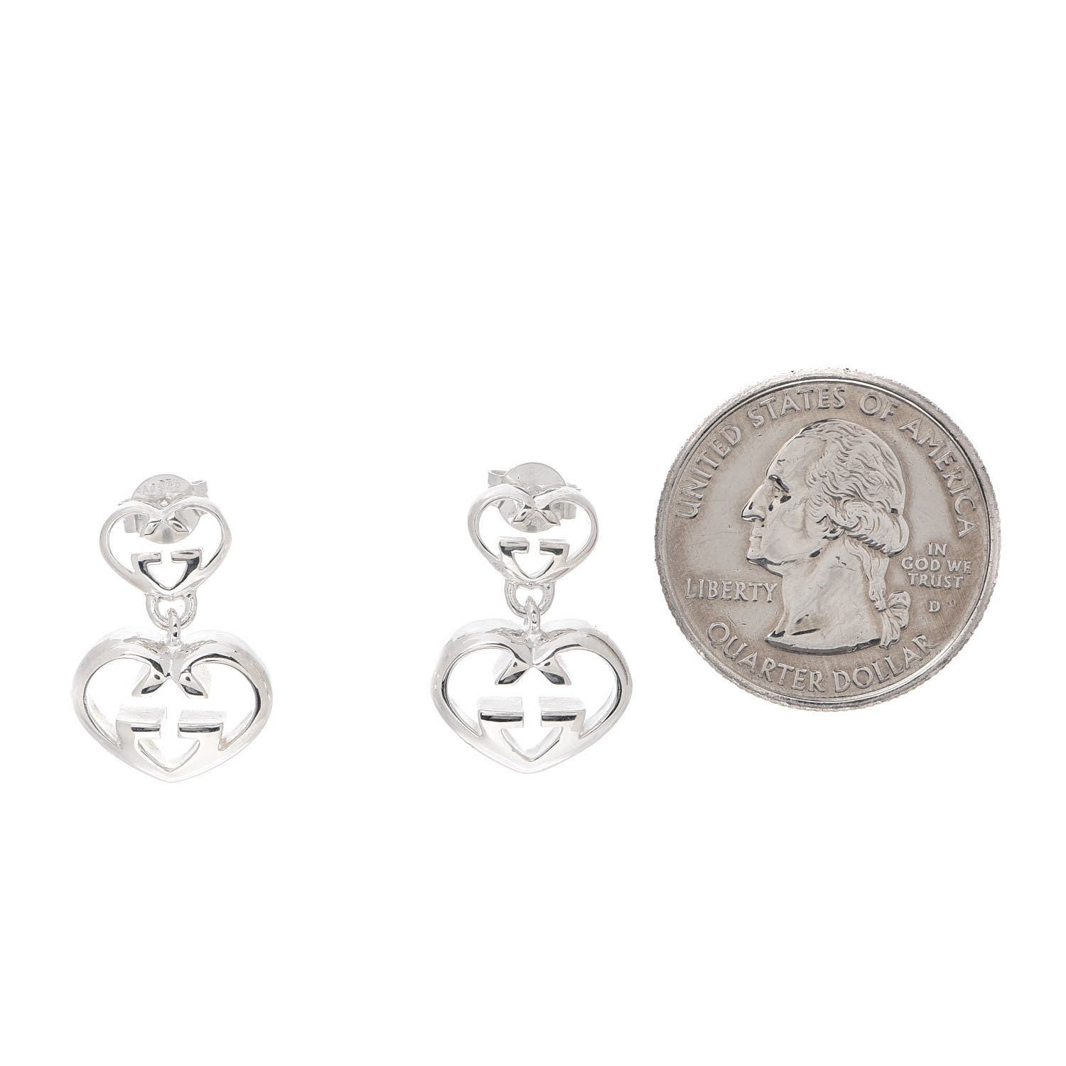 Gucci Sterling Silver Britt Double Heart Drop Earrings 2 of 4