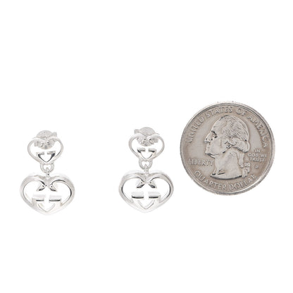 Gucci Sterling Silver Britt Double Heart Drop Earrings 2 of 4