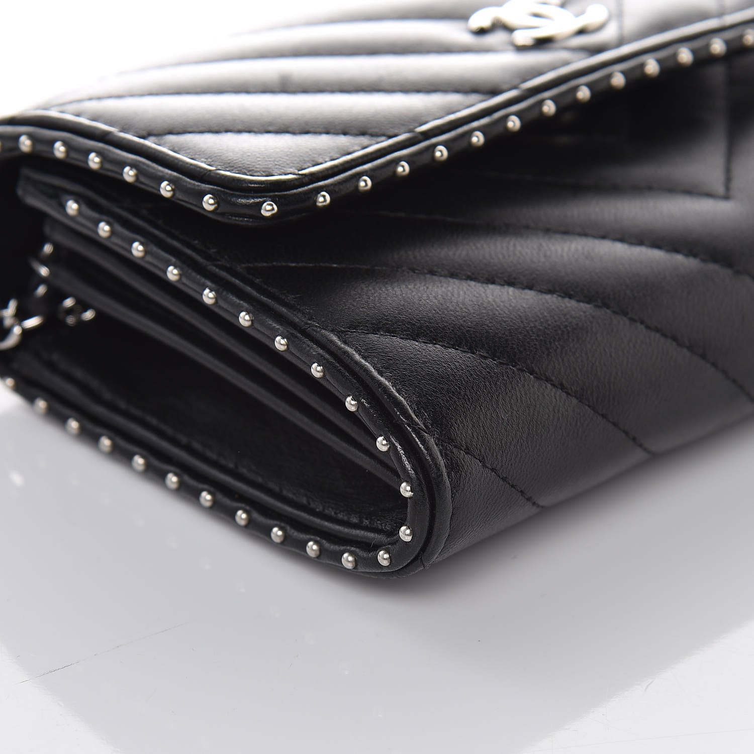 Chanel Lambskin Chevron Quilted Studded Clutch With Chain WOC Black 9 of 11