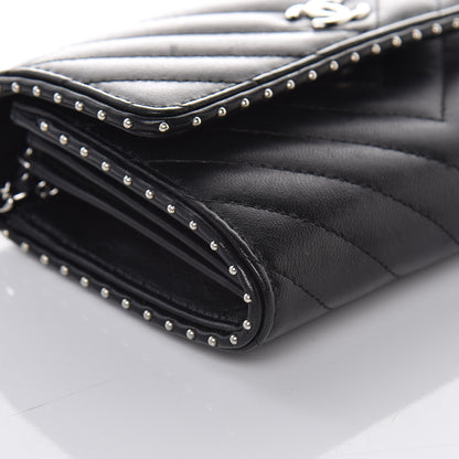 Chanel Lambskin Chevron Quilted Studded Clutch With Chain WOC Black 9 of 11