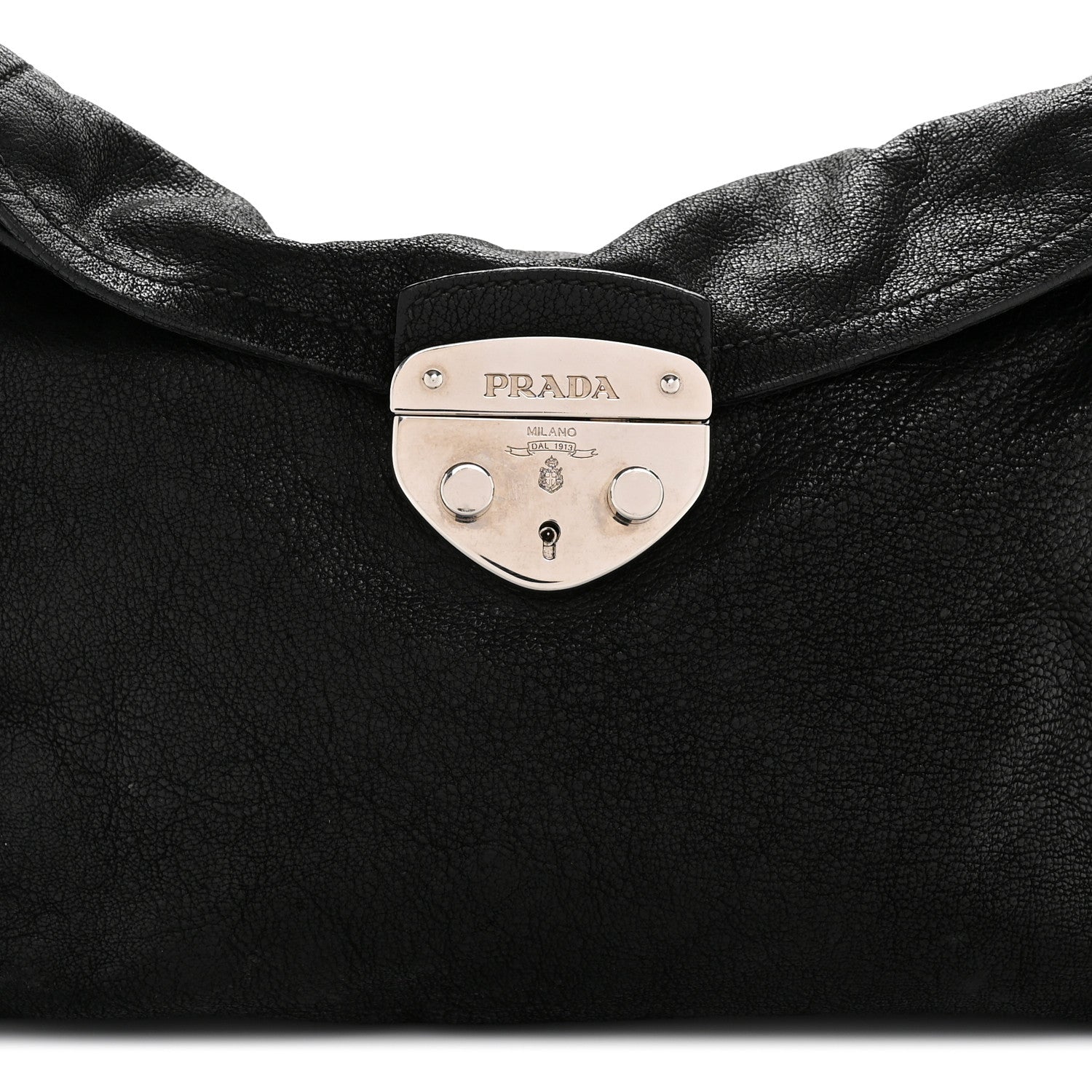 Prada Cervo Antik Easy A Foldover Pushlock Flap Shoulder Bag Black 8 of 15