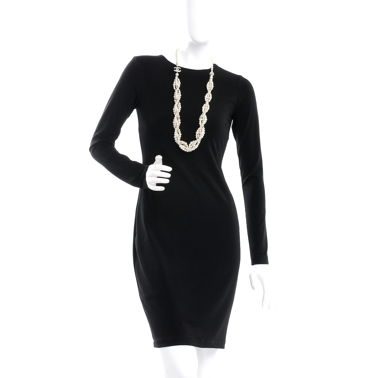 Graduated Pearl Crystal CC Long Necklace Silver