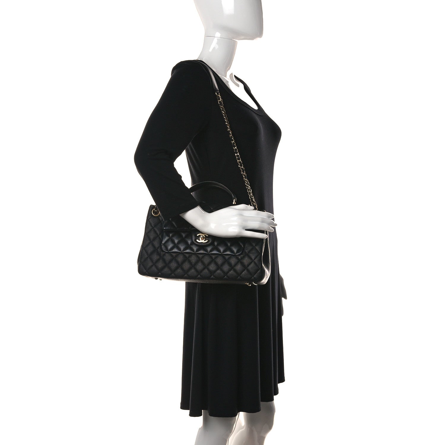 Chanel Caviar Calfskin Quilted Top Handle Flap Black 2 of 11