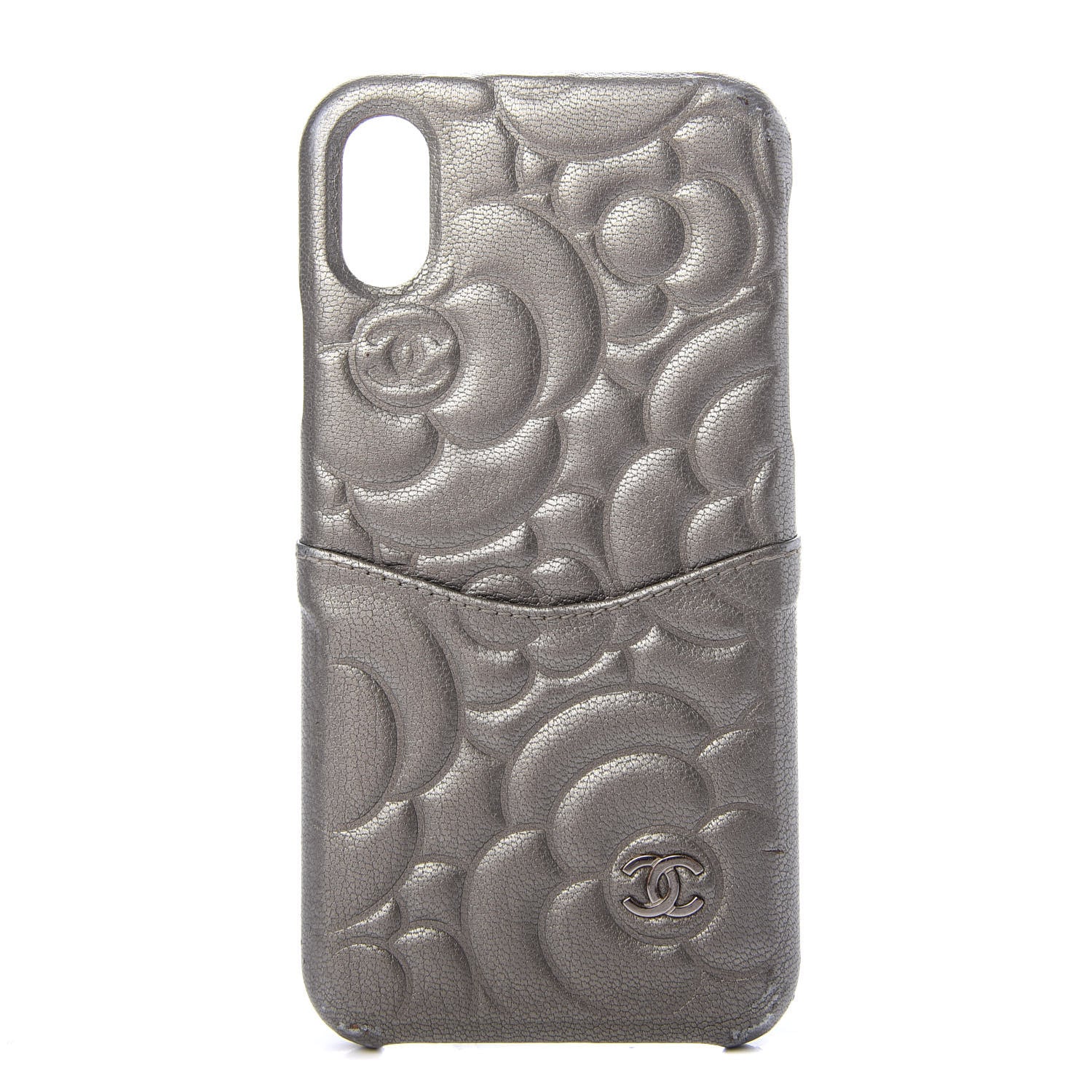 Chanel Goatskin Camellia Embossed iPhone X Case Grey 1 of 9