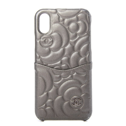 Chanel Goatskin Camellia Embossed iPhone X Case Grey 1 of 9