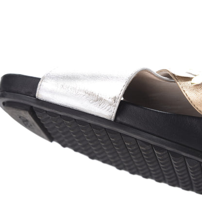 Fendi Metallic Nappa Crystal Flowerland Crisscross Slide Sandals 40 Argento Bronze Gold 10 of 10