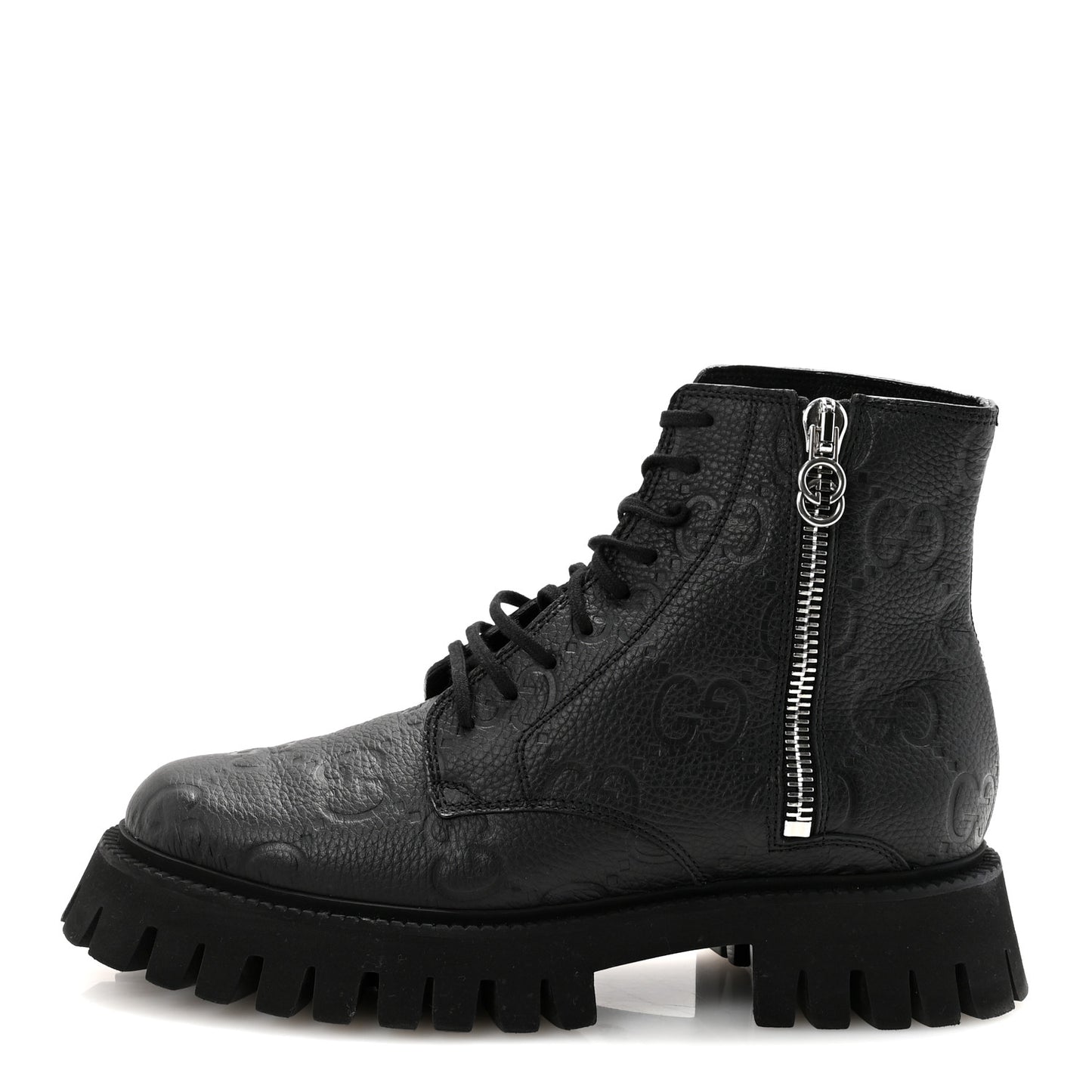 Calfskin Embossed Monogram Mens Lace Up Ankle Boots 7 Black