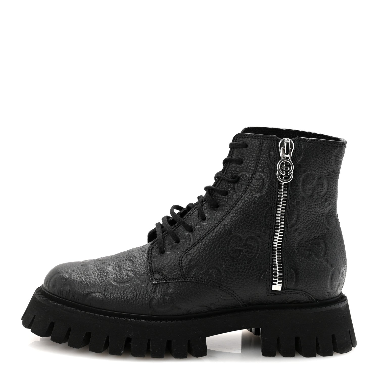 Gucci Calfskin Embossed Monogram Mens Lace Up Ankle Boots 7 Black 1 of 9
