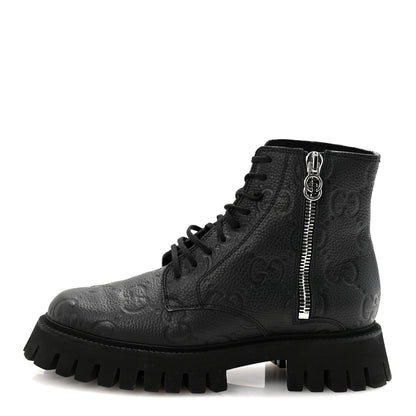 Gucci Calfskin Embossed Monogram Mens Lace Up Ankle Boots 7 Black 1 of 9