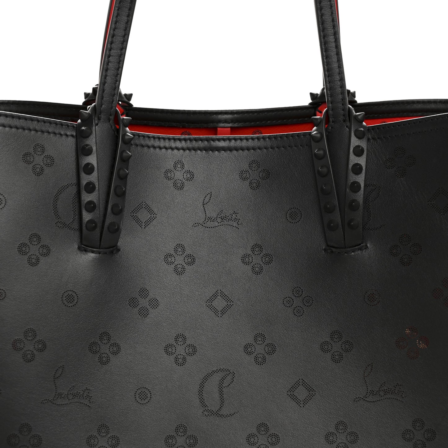 Perforated Calfskin Loubinthesky East West Cabata Tote Black Red