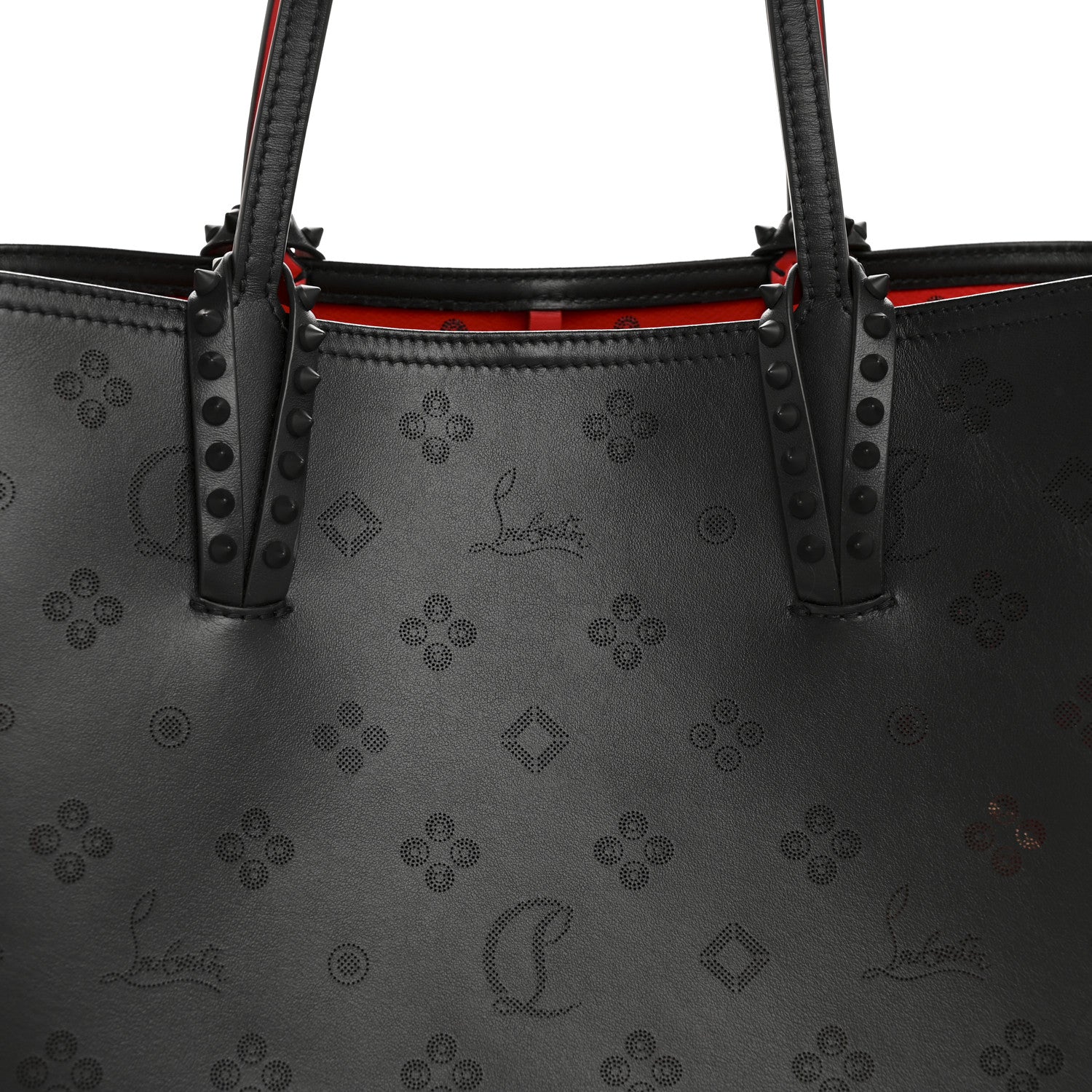 Christian Louboutin Perforated Calfskin Loubinthesky East West Cabata Tote Black Red 9 of 11