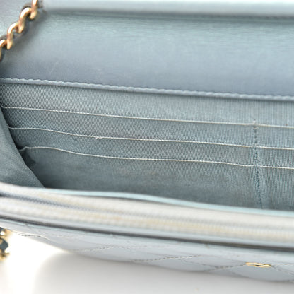 Chanel Metallic Patent Calfskin Quilted Boy Wallet on Chain WOC Light Blue 12 of 15