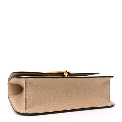 Prada Saffiano Cuir Triangle Embleme Flap Shoulder Bag Sabbia 4 of 11