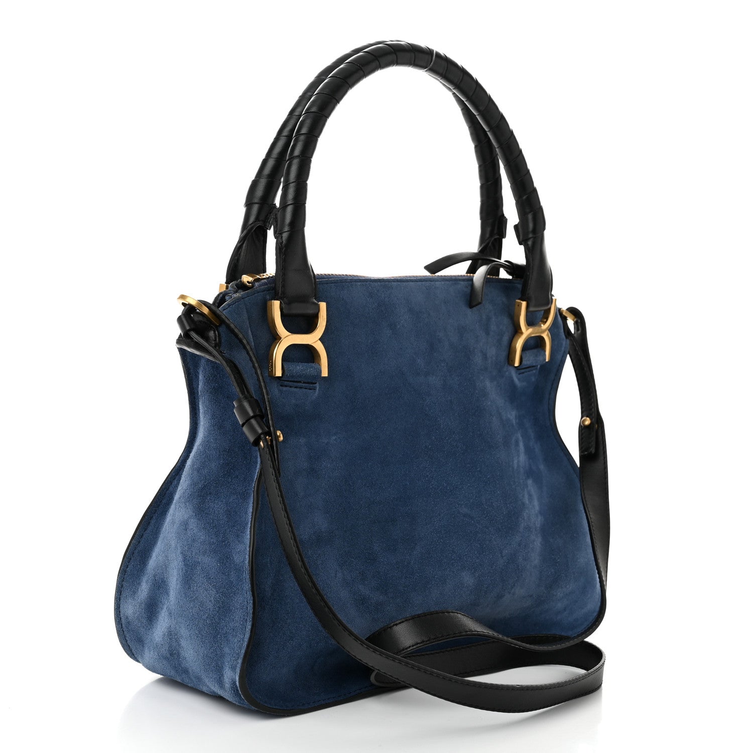 Chloe Suede Calfskin Braided Medium Marcie Double Carry Deep Denim 3 of 10