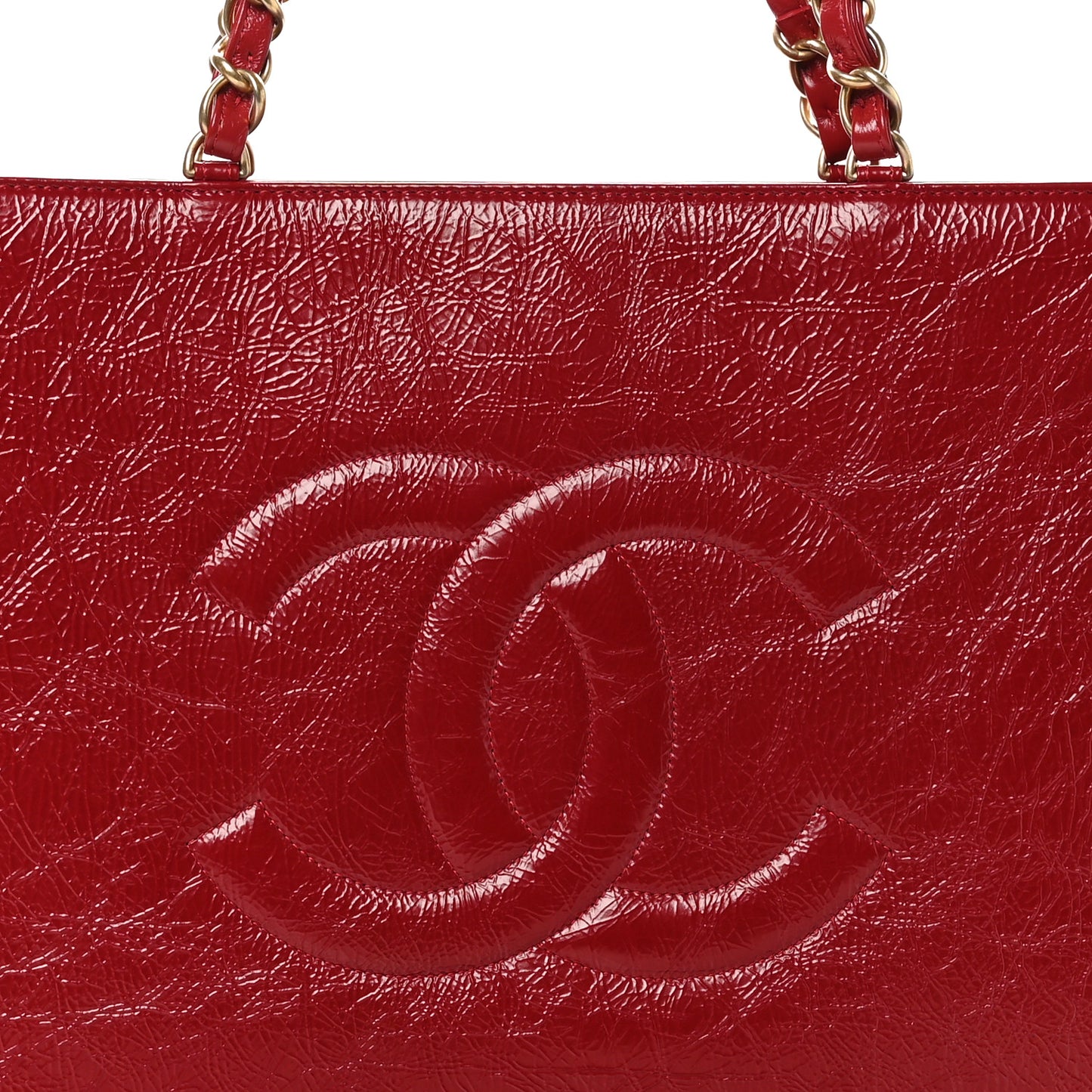 Shiny Aged Calfskin Shopping Bag Red