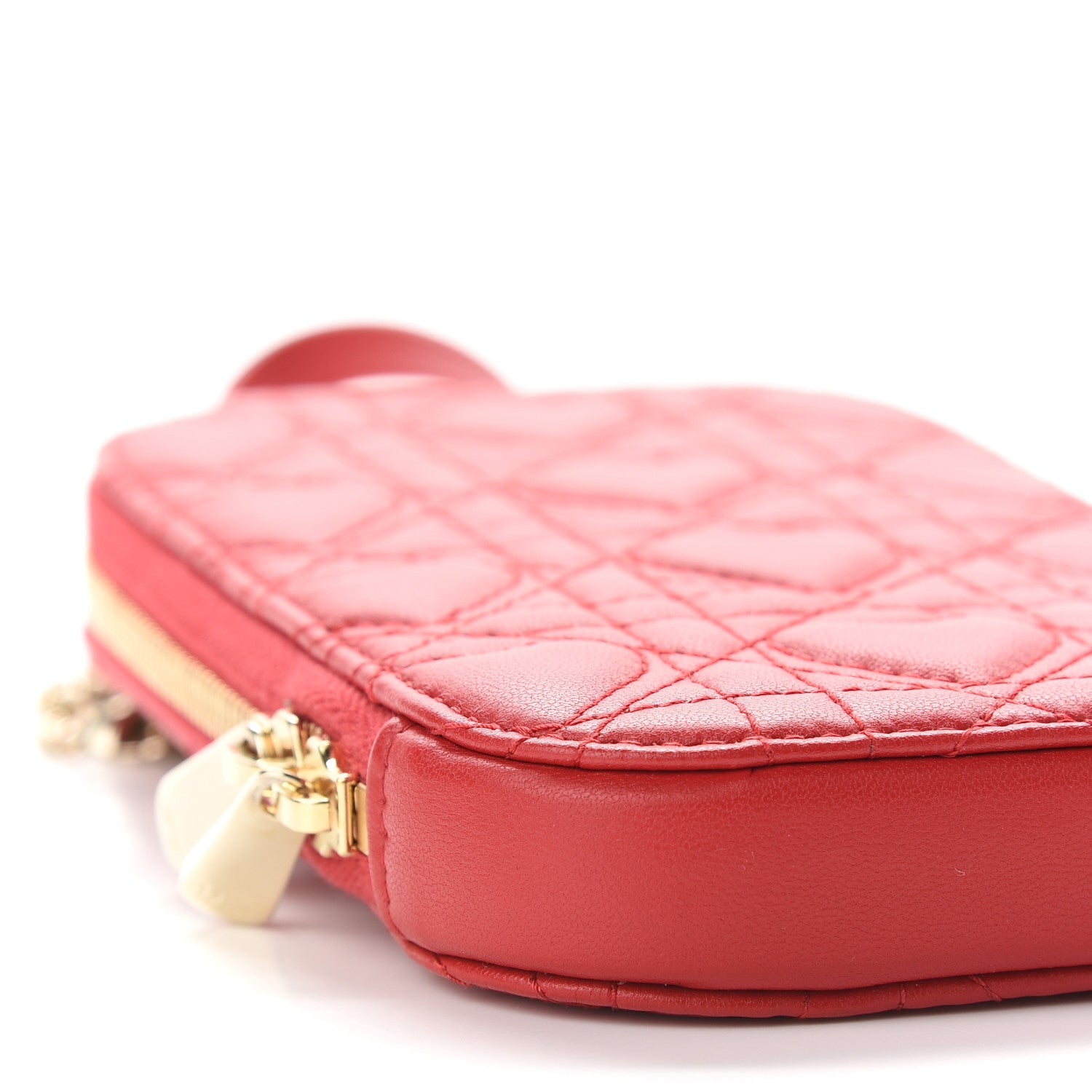 Christian Dior Lambskin Cannage Dioramour Lady Dior Phone Holder Bright Red 7 of 8
