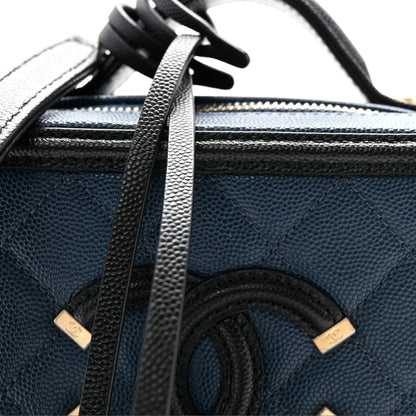 Chanel Caviar Quilted Small CC Filigree Vanity Case Navy Black 8 of 11