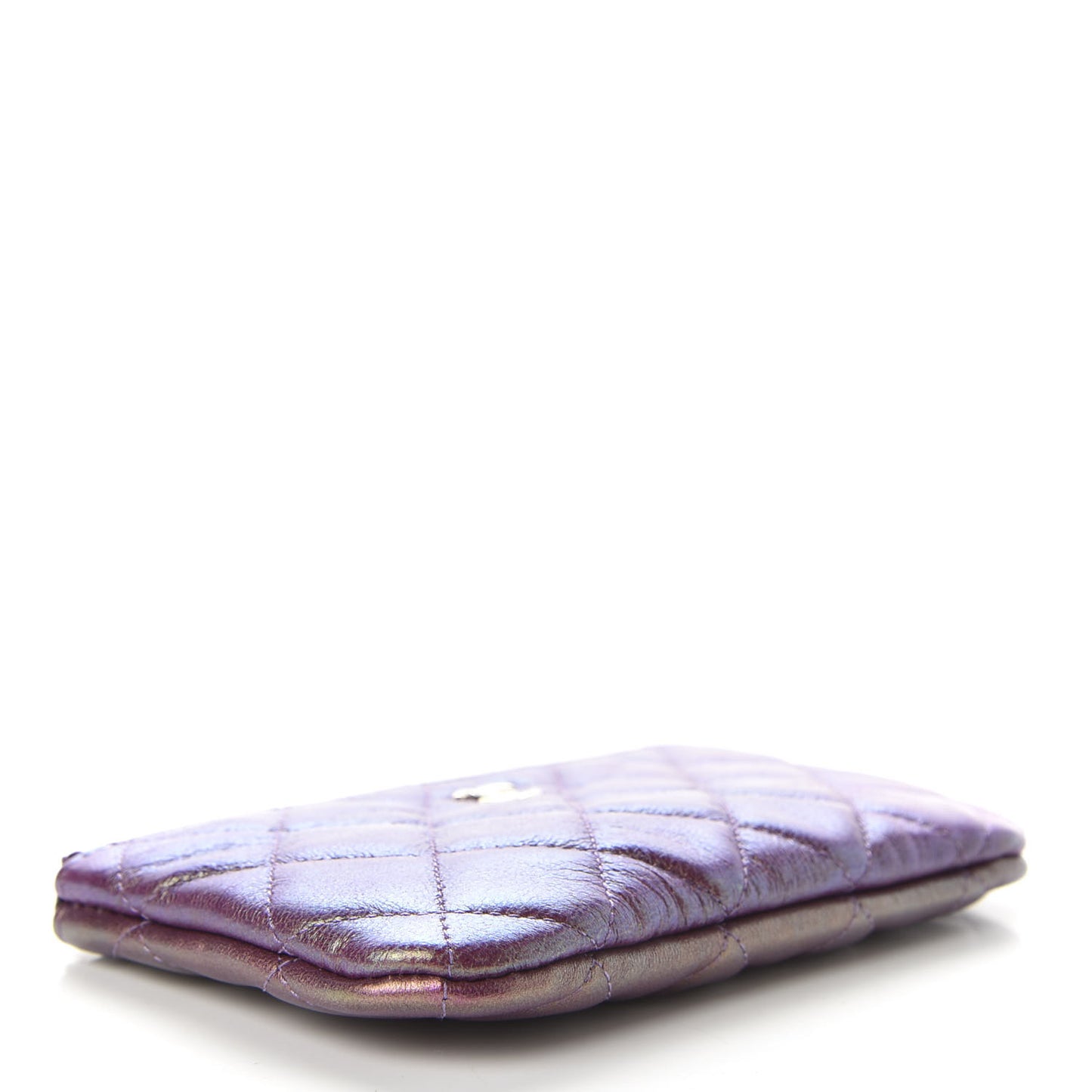 Iridescent Lambskin Quilted Small Cosmetic Case Purple