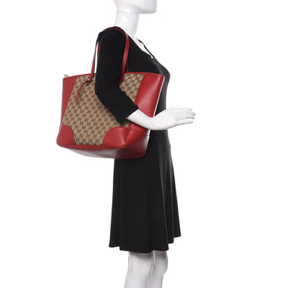 Gucci Monogram Bree Zippered Tote Beige Red 2 of 10