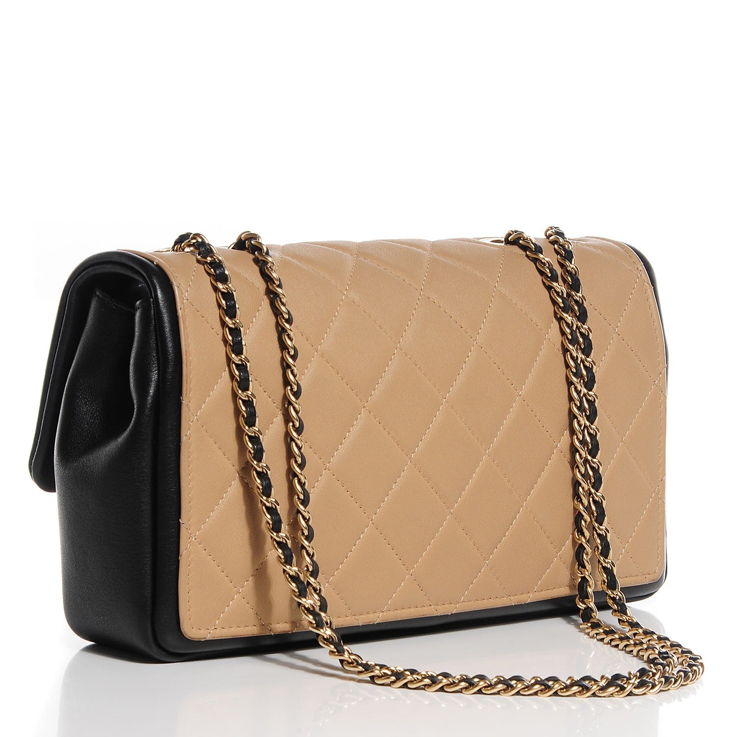 Chanel Calfskin Quilted Medium Graphic Flap Beige Black 3 of 10