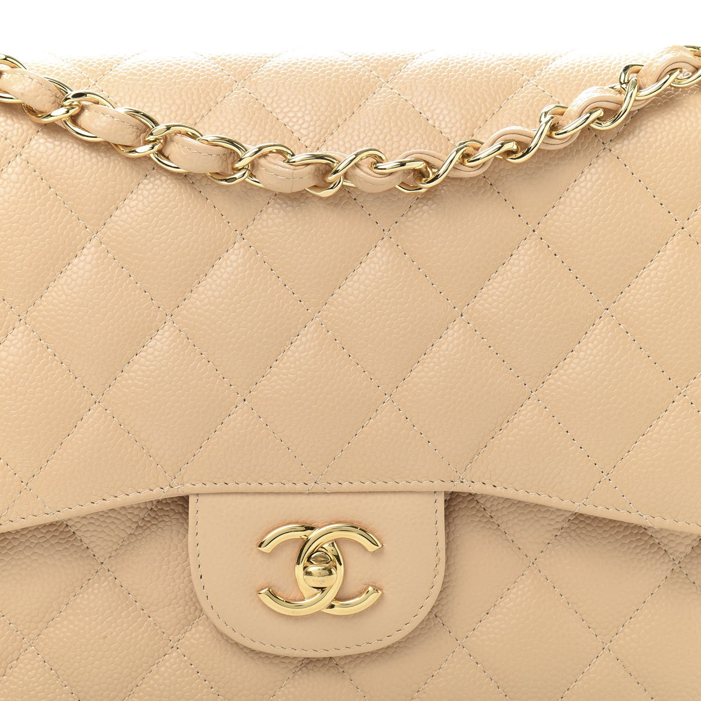 Caviar Quilted Jumbo Double Flap Beige