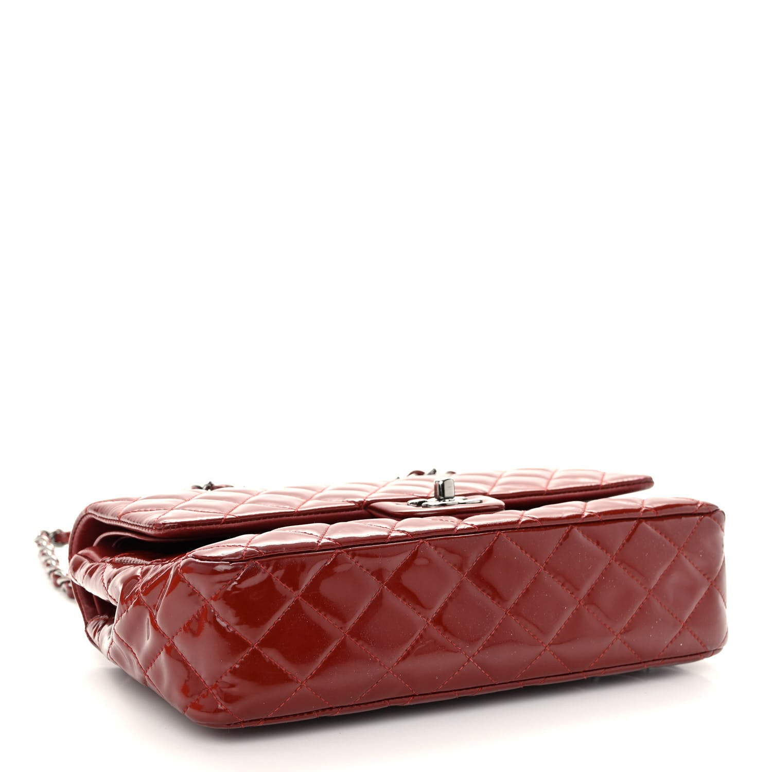 Chanel Patent Calfskin Quilted Medium Double Flap Dark Red 4 of 13