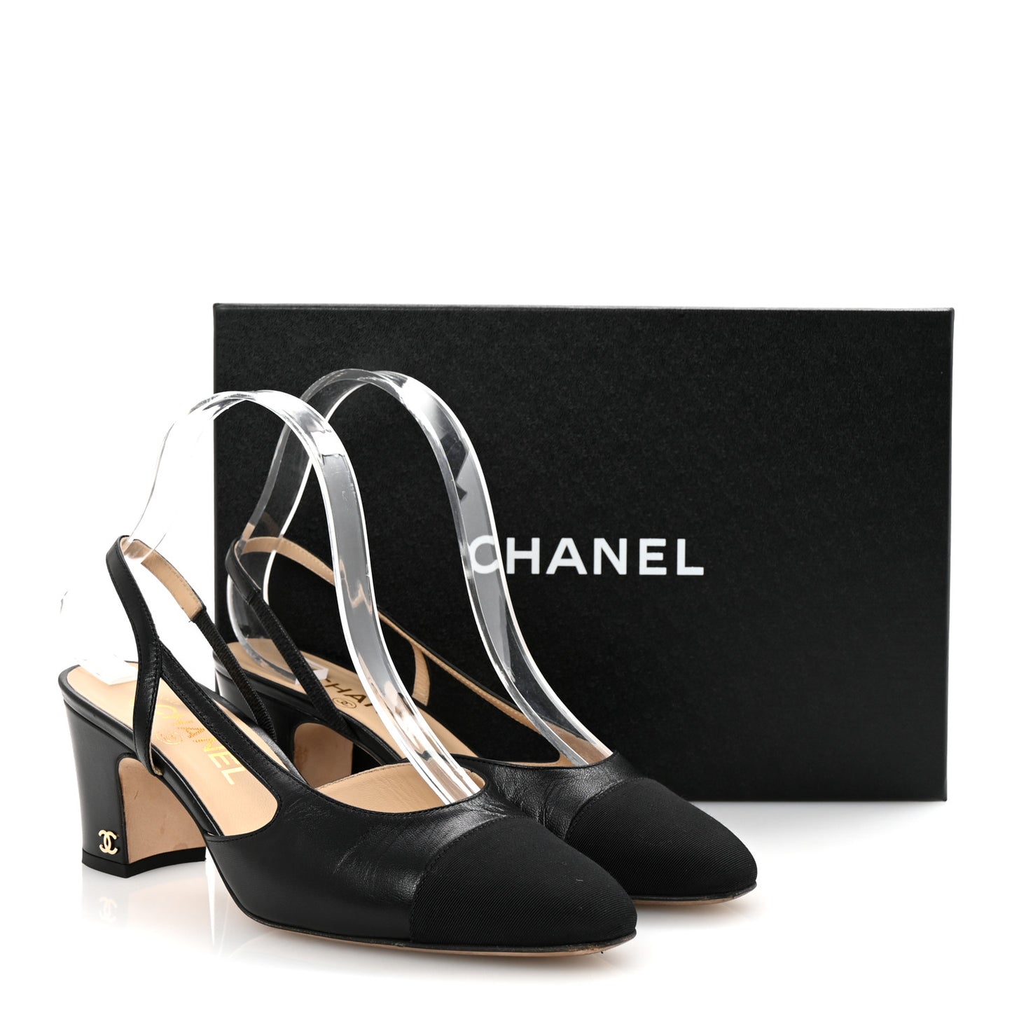 Goatskin Grosgrain Cap Toe CC Slingback Pumps 38 Black