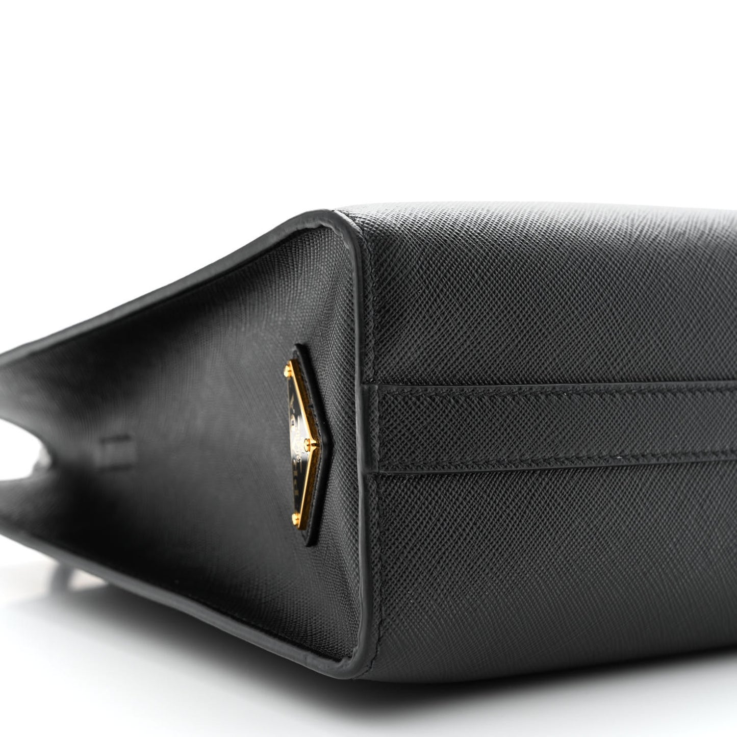 Saffiano Lux Logo Embossed Medium Shoulder Tote Handbag Black