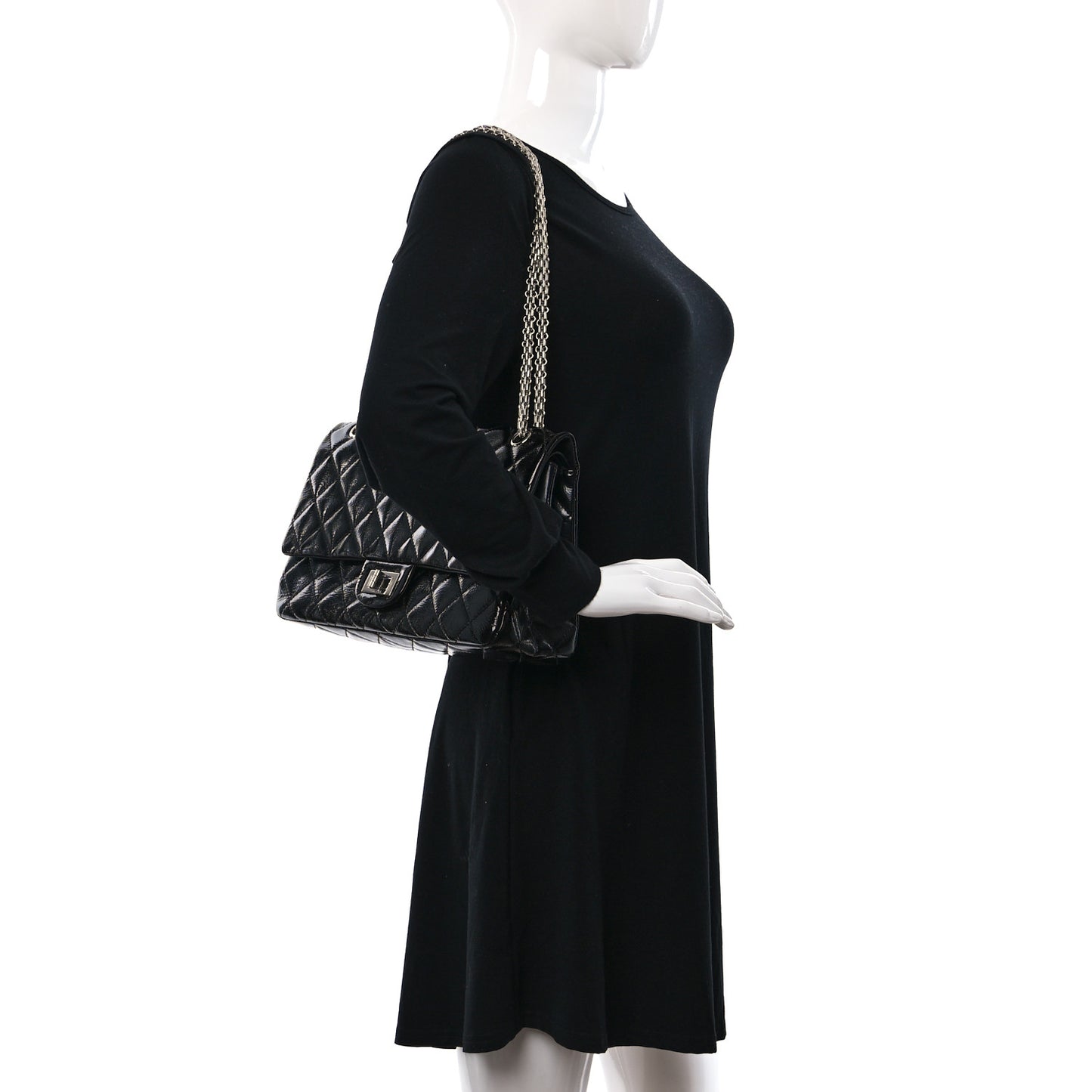 Distressed Patent Quilted 2.55 Reissue Flap 227 Black